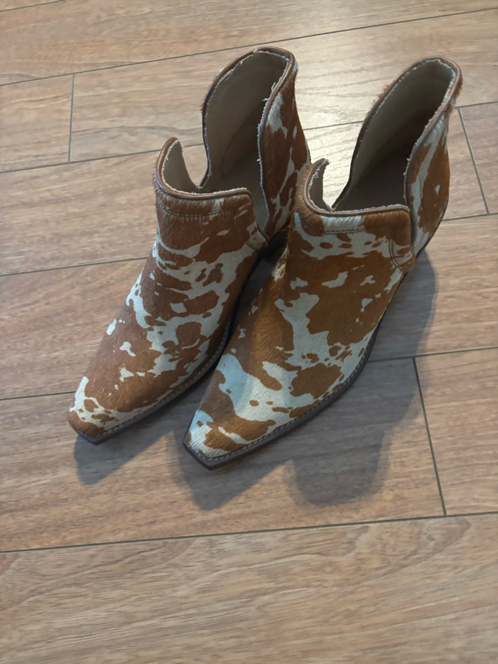 Cowhide Print Ankle Boots - Brown and Cream - Picture 2 of 5